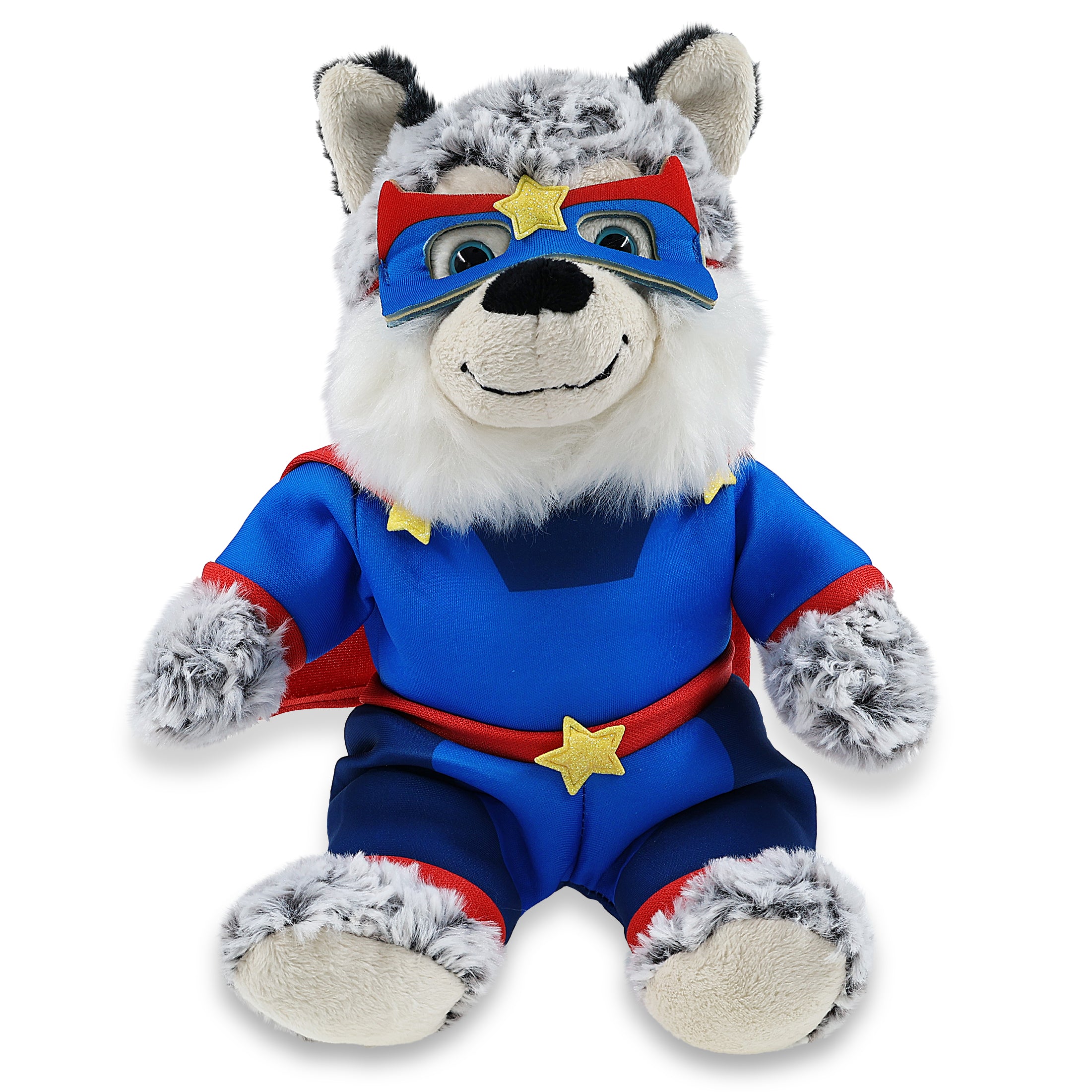 SUPER-SOFT PLUSH - SITTING HUSKY With SUPER HERO Dress Up