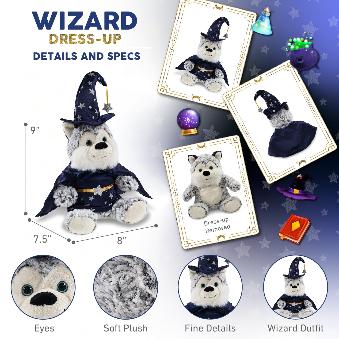 SUPER-SOFT PLUSH - SITTING HUSKY WIZARD