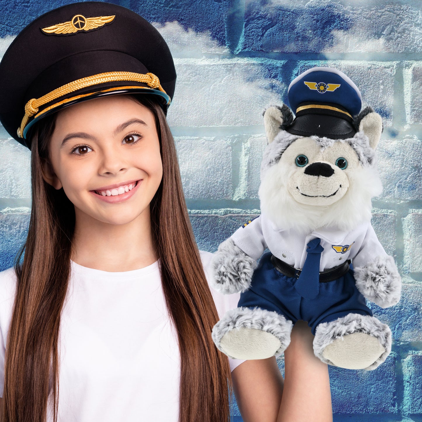SUPER-SOFT PLUSH - SITTING HUSKY PILOT DRESS UP