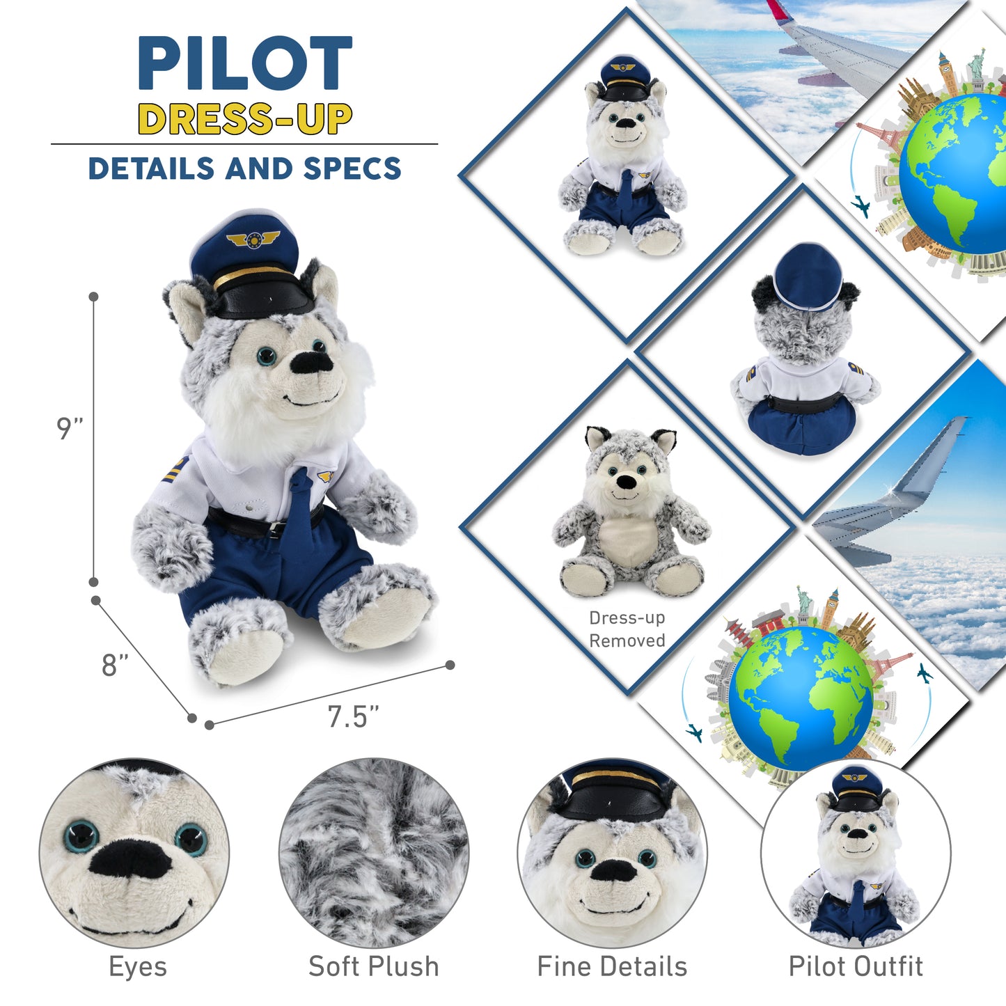 SUPER-SOFT PLUSH - SITTING HUSKY PILOT DRESS UP