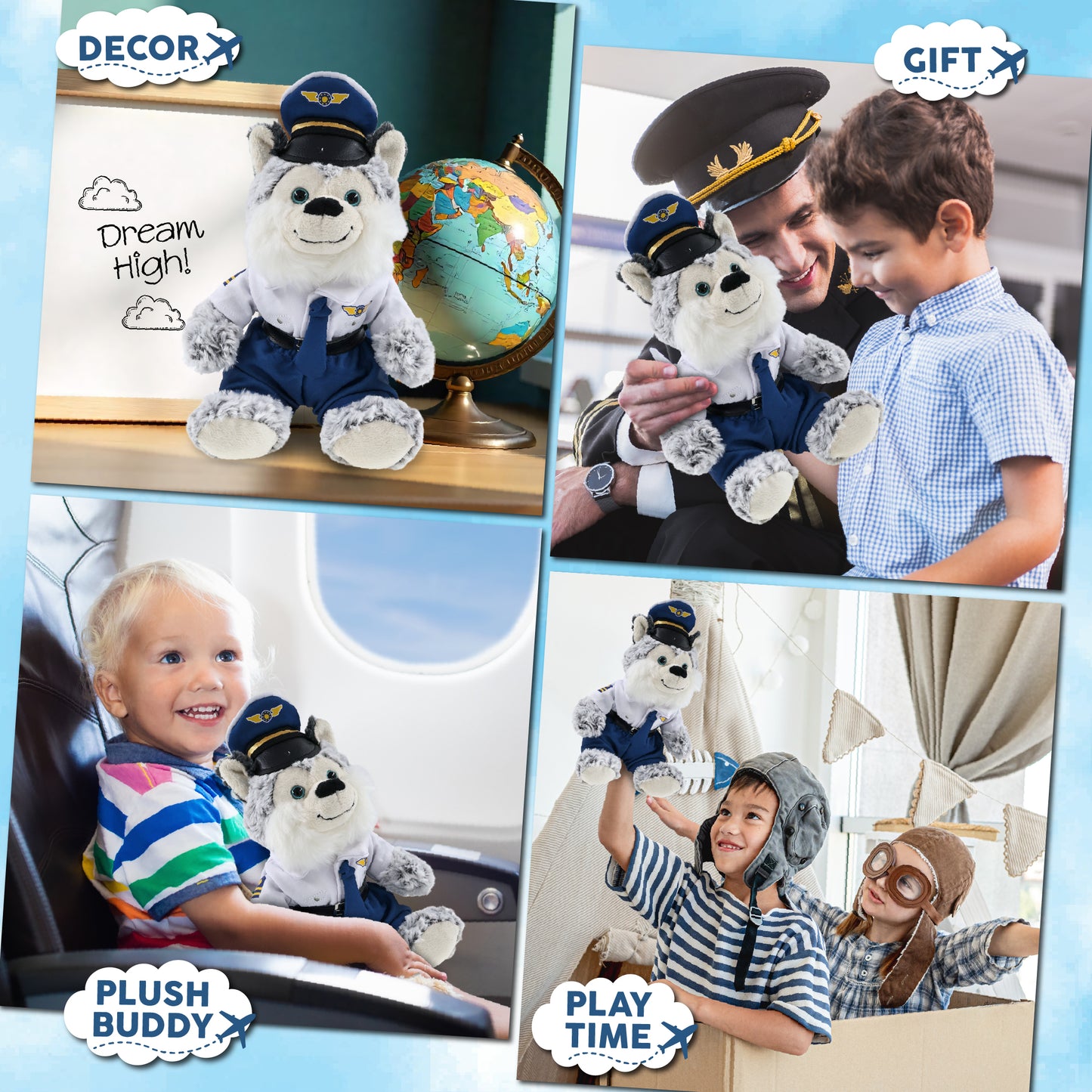 SUPER-SOFT PLUSH - SITTING HUSKY PILOT DRESS UP