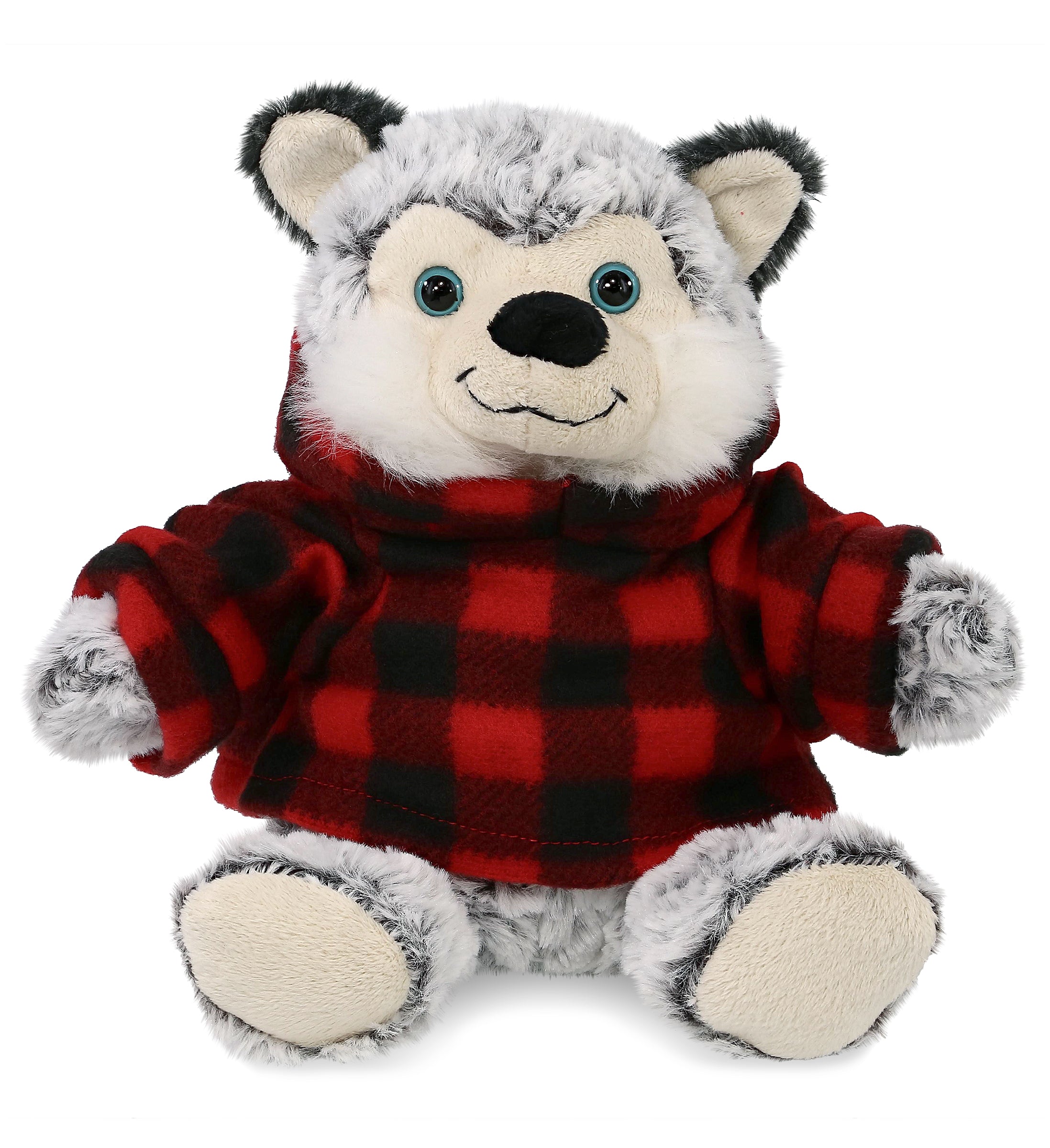 PLUSH RED PLAID HOODIE - SUPER-SOFT PLUSH - SITTING HUSKY