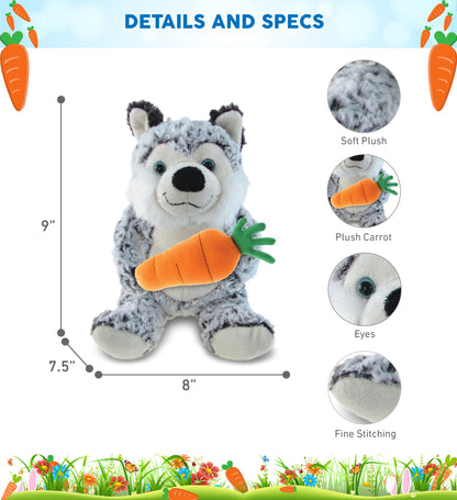DolliBu Happy Easter Super Soft Plush Sitting Husky with Carrot Plush - 9 Inch