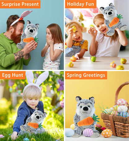 DolliBu Happy Easter Super Soft Plush Sitting Husky with Carrot Plush - 9 Inch