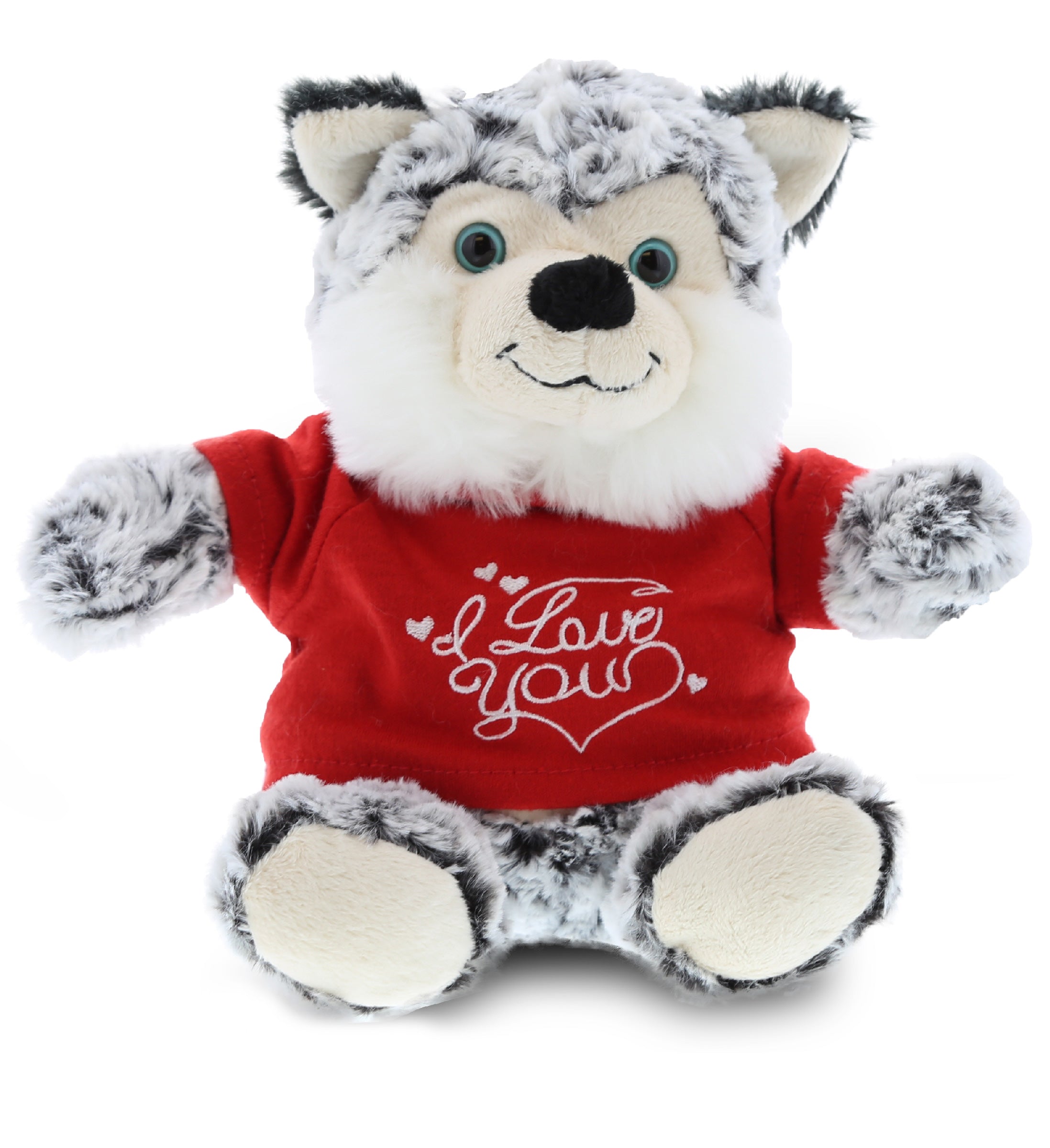 PLUSH I LOVE YOU RED SHIRT- SUPER-SOFT PLUSH - SITTING HUSKY
