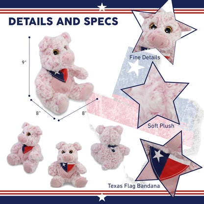 SUPER-SOFT PLUSH - SITTING PIG WITH TEXAS FLAG BANDANA
