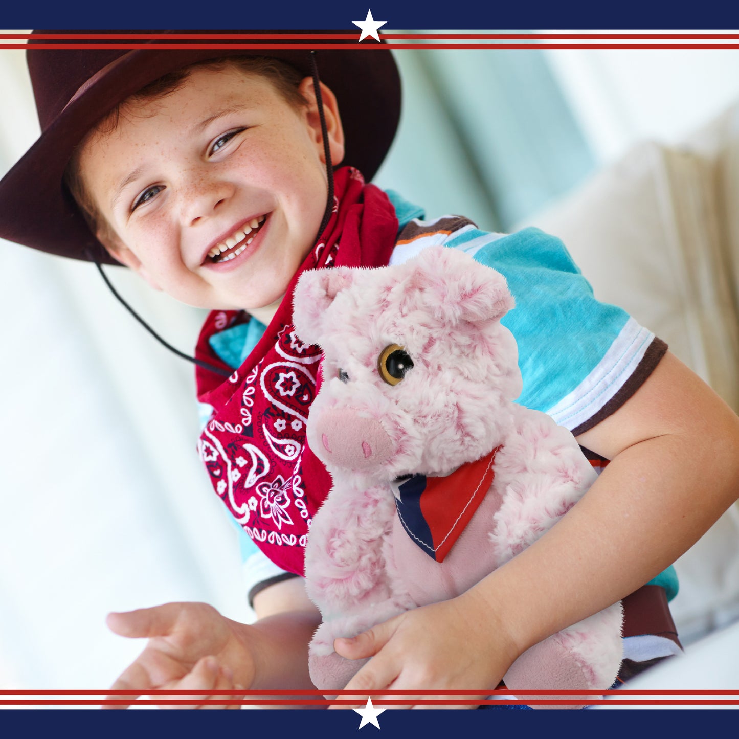 SUPER-SOFT PLUSH - SITTING PIG WITH TEXAS FLAG BANDANA