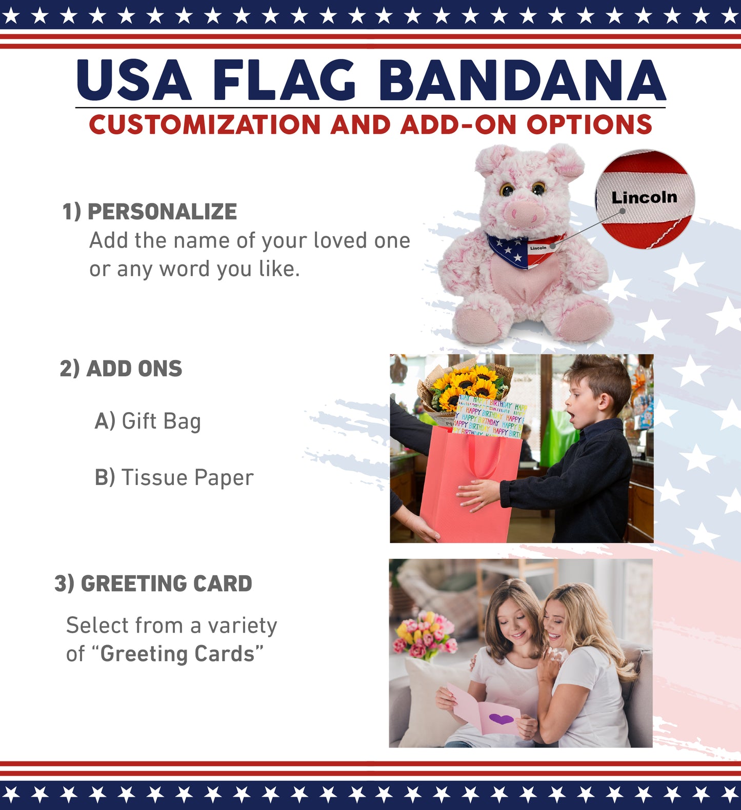 SUPER-SOFT PLUSH - SITTING PIG WITH USA FLAG BANDANA