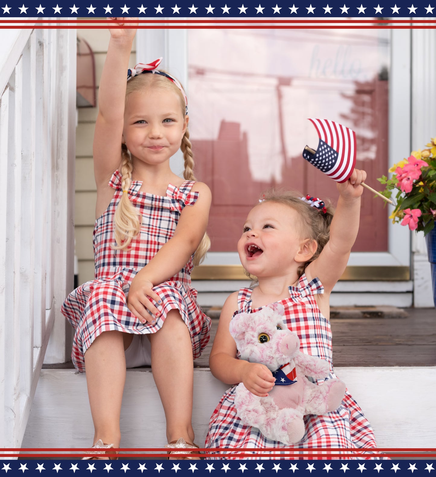 SUPER-SOFT PLUSH - SITTING PIG WITH USA FLAG BANDANA