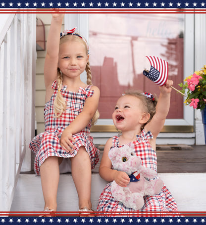 SUPER-SOFT PLUSH - SITTING PIG WITH USA FLAG BANDANA