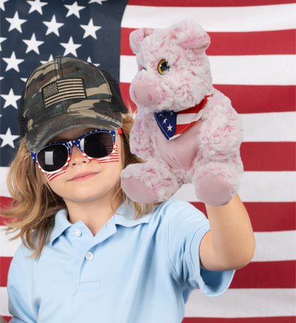 SUPER-SOFT PLUSH - SITTING PIG WITH USA FLAG BANDANA