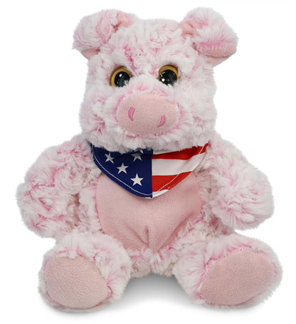 SUPER-SOFT PLUSH - SITTING PIG WITH USA FLAG BANDANA