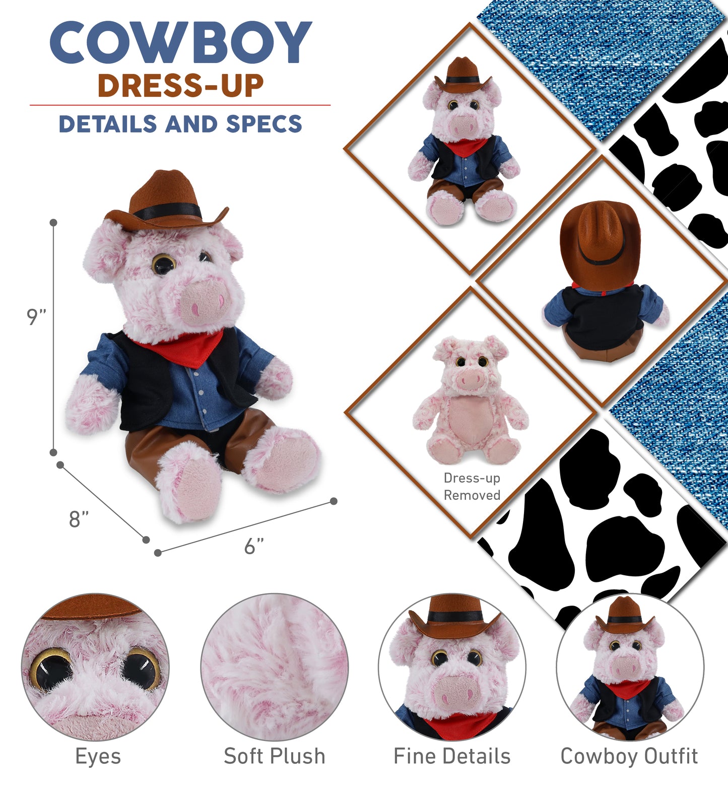 SUPER-SOFT PLUSH - SITTING PIG COWBOY DRESS UP