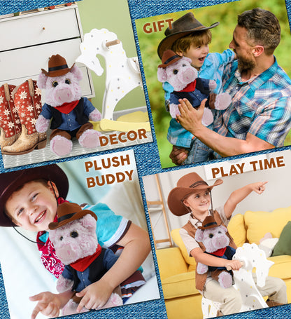 SUPER-SOFT PLUSH - SITTING PIG COWBOY DRESS UP