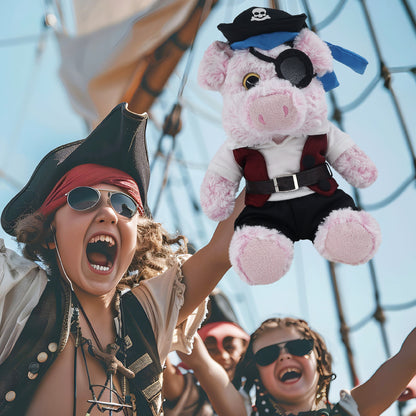 SUPER-SOFT PLUSH - SITTING PIG WITH PIRATE DRESS UP