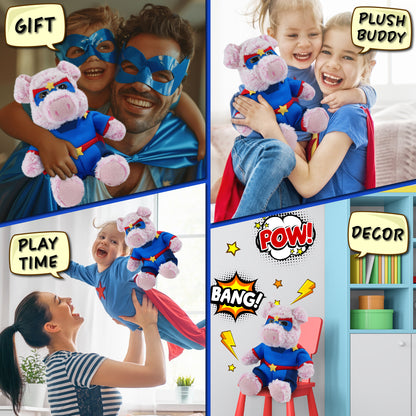 SUPER-SOFT PLUSH - SITTING PIG WITH SUPER HERO DRESS UP