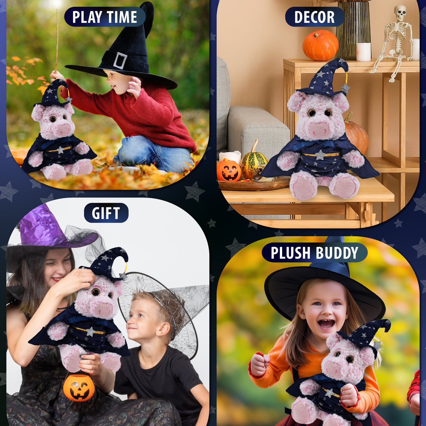 SUPER-SOFT PLUSH - SITTING PIG WITH WIZARD DRESS UP