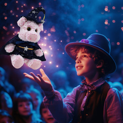 SUPER-SOFT PLUSH - SITTING PIG WITH WIZARD DRESS UP