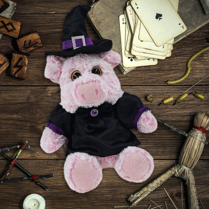 SUPER-SOFT PLUSH - SITTING PIG WITH WITCH DRESS UP