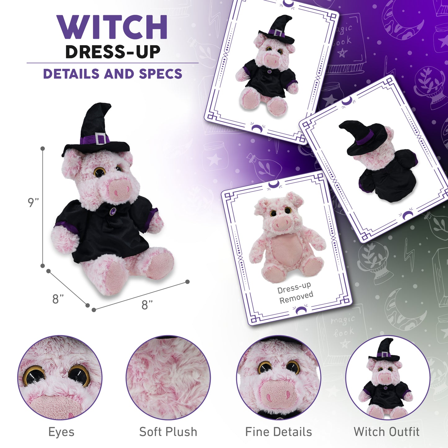 SUPER-SOFT PLUSH - SITTING PIG WITH WITCH DRESS UP