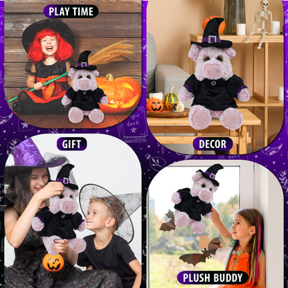 SUPER-SOFT PLUSH - SITTING PIG WITH WITCH DRESS UP