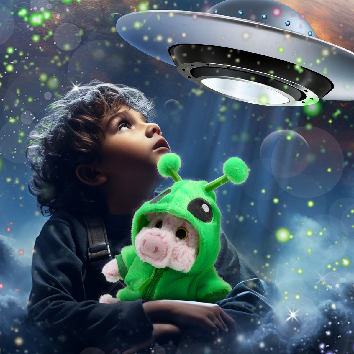 SUPER-SOFT PLUSH - SITTING PIG WITH ALIEN SWEATER