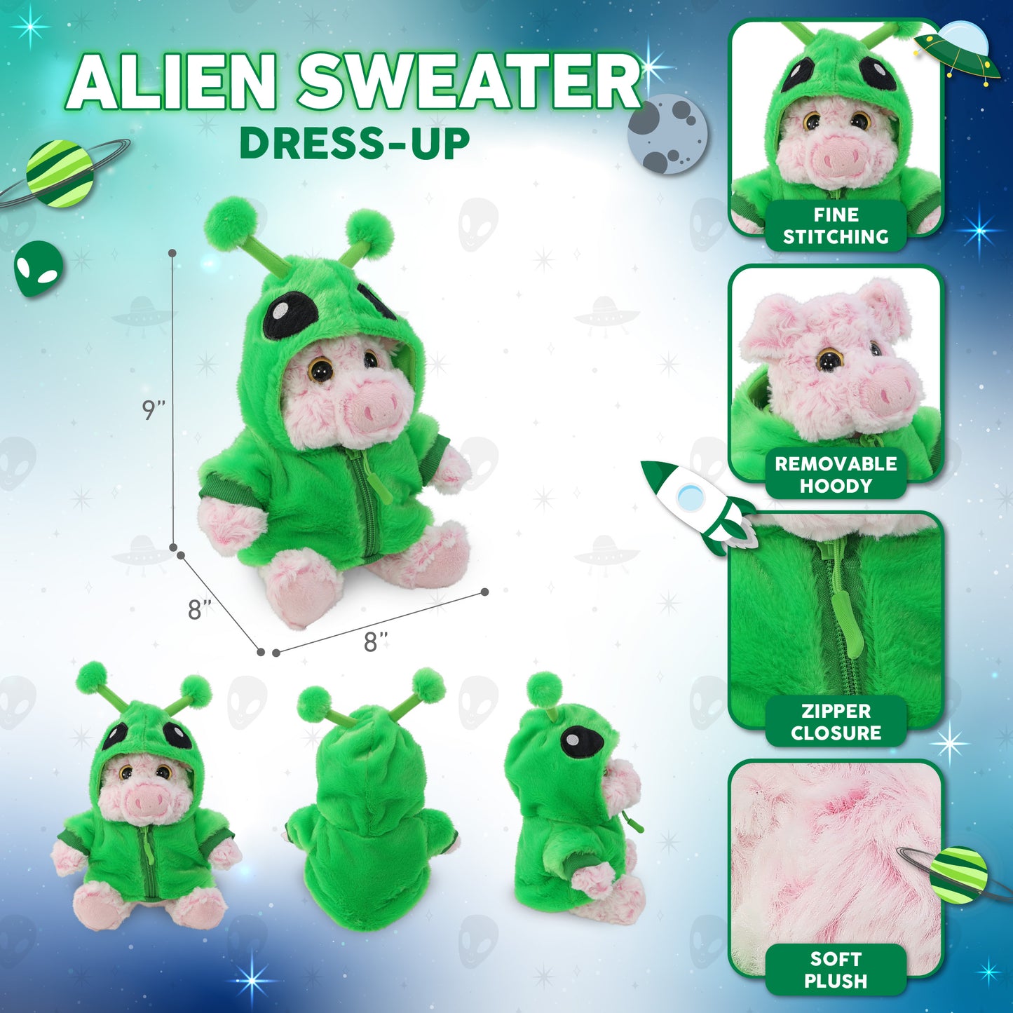 SUPER-SOFT PLUSH - SITTING PIG WITH ALIEN SWEATER
