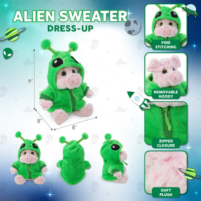 SUPER-SOFT PLUSH - SITTING PIG WITH ALIEN SWEATER