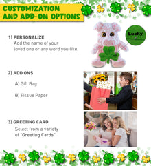 DolliBu Cute Sitting Pig Stuffed Animal with Green Plush Shamrock - 9 Inches