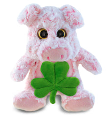 DolliBu Cute Sitting Pig Stuffed Animal with Green Plush Shamrock - 9 Inches