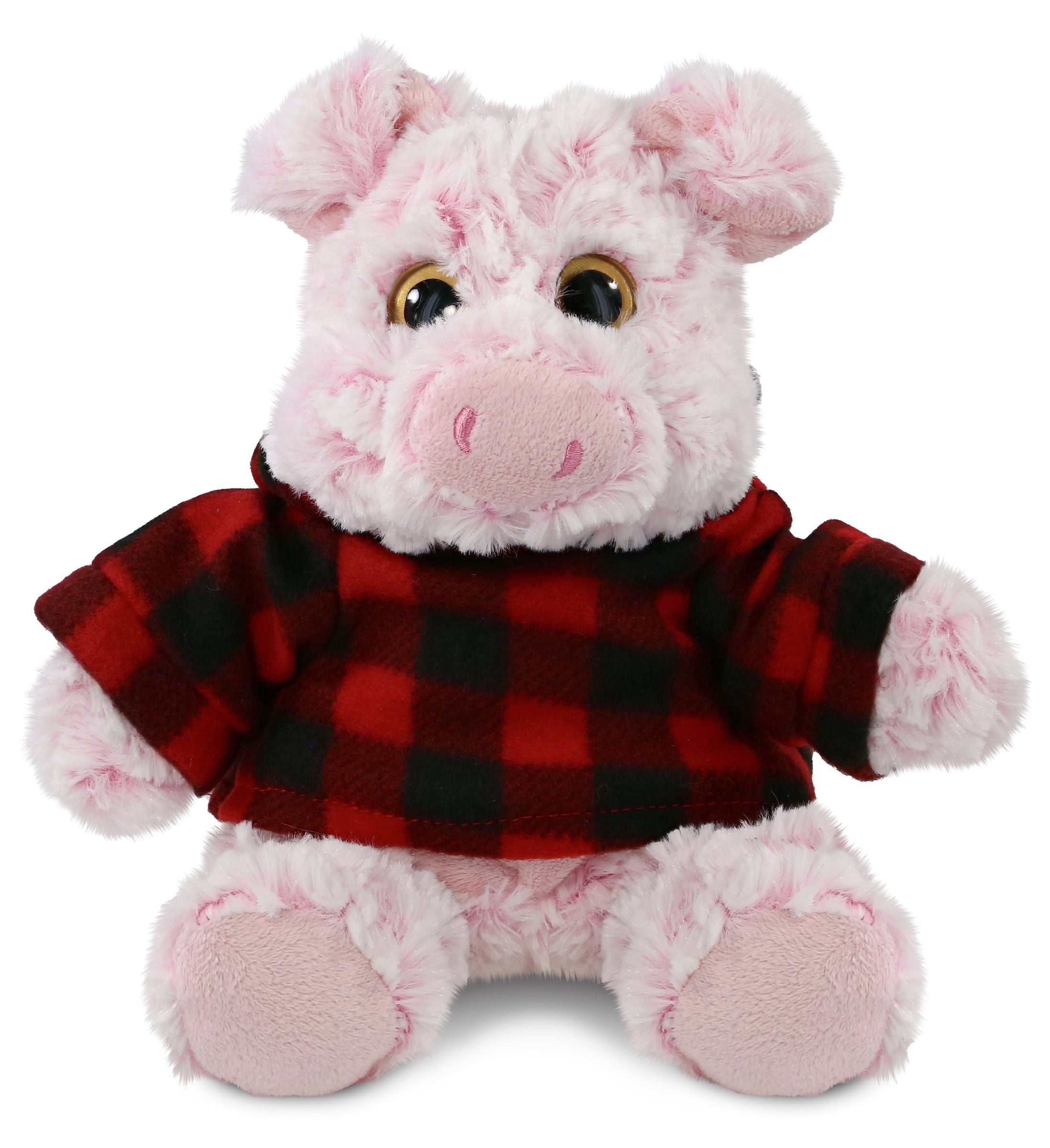PLUSH RED PLAID HOODIE - SUPER-SOFT PLUSH - SITTING PIG