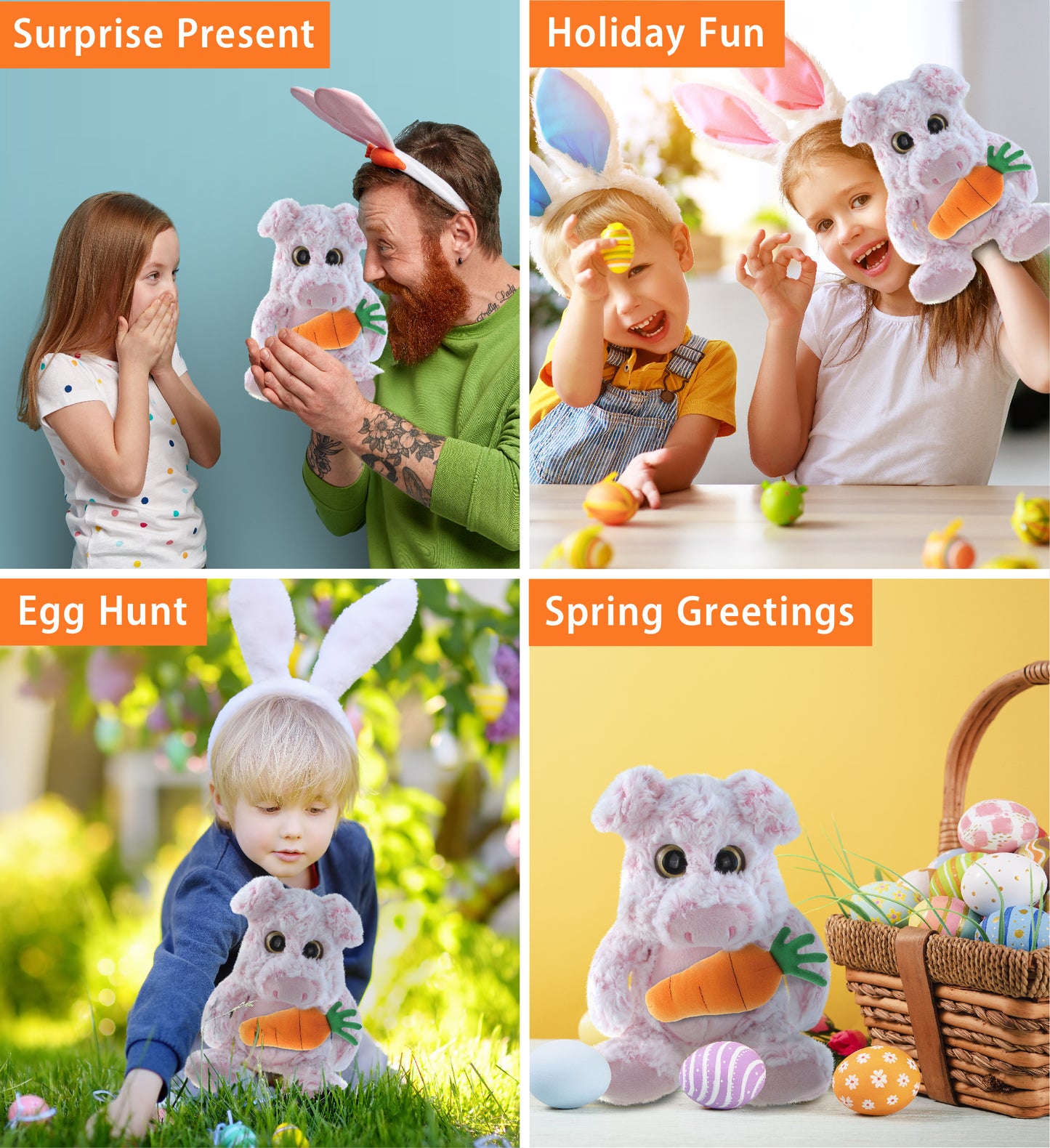 DolliBu Happy Easter Super Soft Plush Sitting Pig with Carrot Plush - 9 Inches