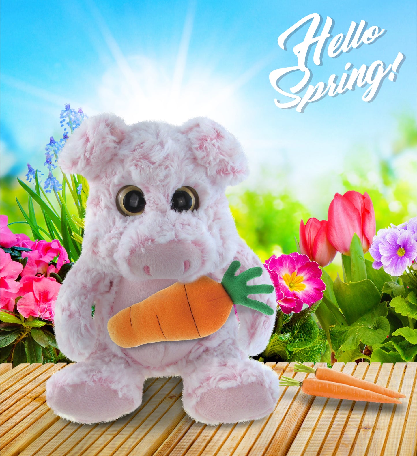 DolliBu Happy Easter Super Soft Plush Sitting Pig with Carrot Plush - 9 Inches