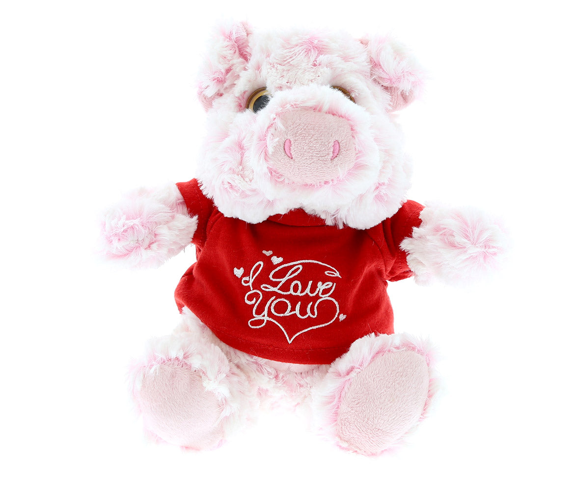 PLUSH I LOVE YOU RED SHIRT- SUPER-SOFT PLUSH - SITTING PIG