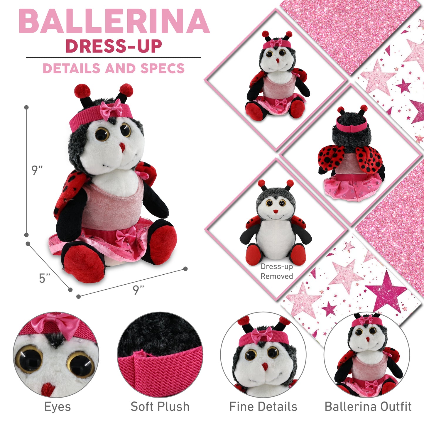 SUPER-SOFT PLUSH - SITTING LADYBUG WITH BALLERINA DRESS UP