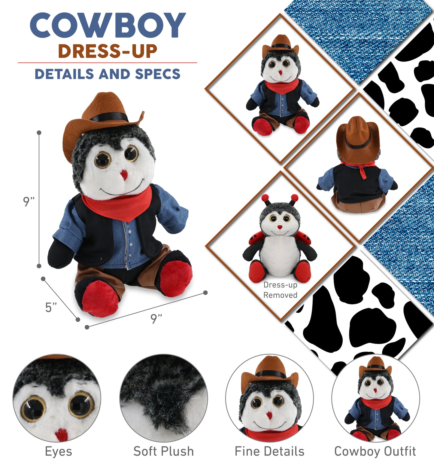 SUPER-SOFT PLUSH - SITTING LADYBUG With COWBOY Dress Up