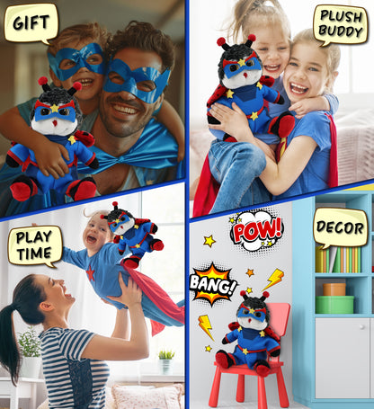 SUPER-SOFT PLUSH - SITTING LADYBUG With SUPER HERO Dress Up