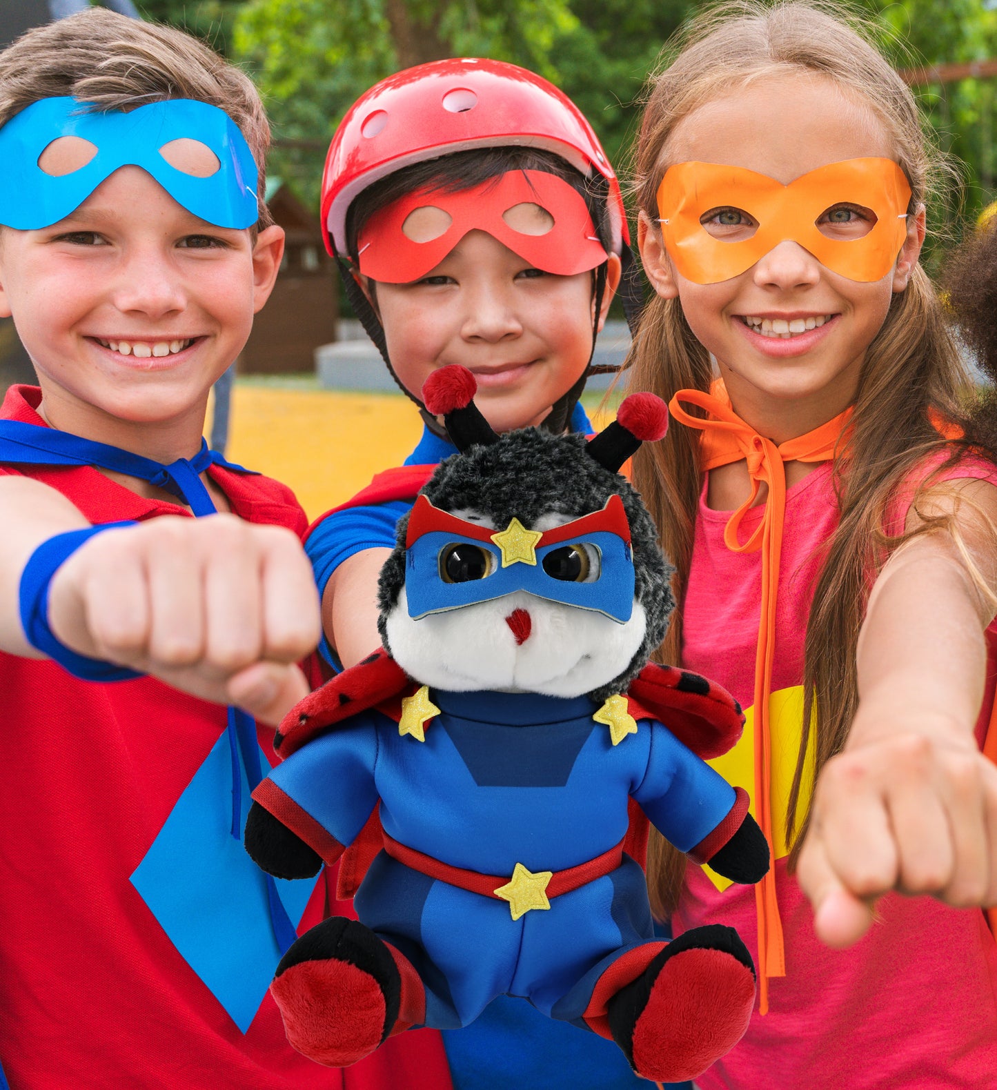 SUPER-SOFT PLUSH - SITTING LADYBUG With SUPER HERO Dress Up