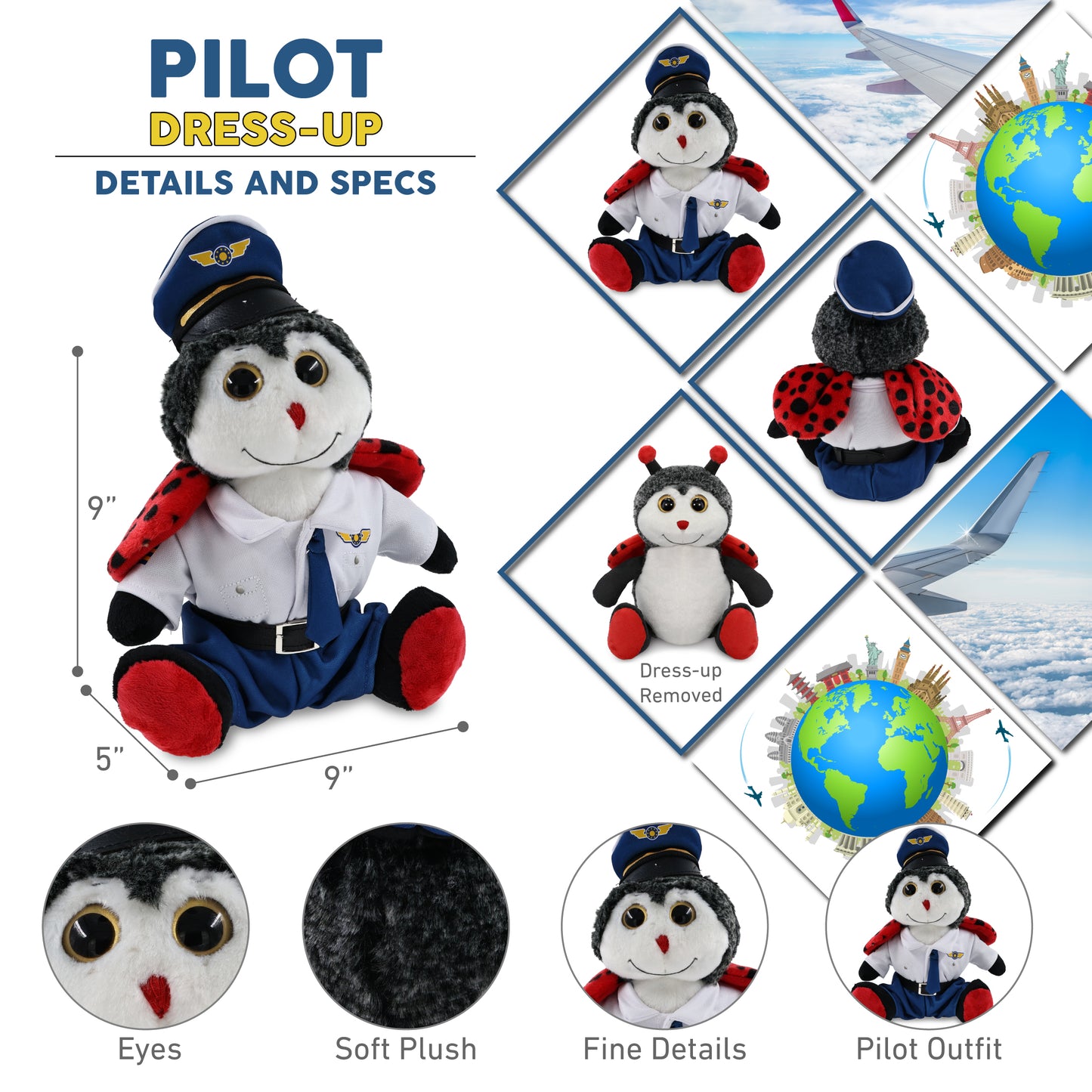SUPER-SOFT PLUSH - SITTING LADYBUG PILOT DRESS UP