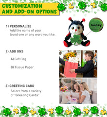 DolliBu Sitting Ladybug Stuffed Animal with Green Plush Shamrock - 9 Inches