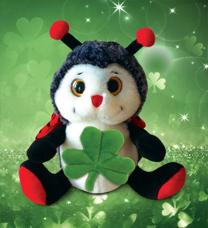 DolliBu Sitting Ladybug Stuffed Animal with Green Plush Shamrock - 9 Inches