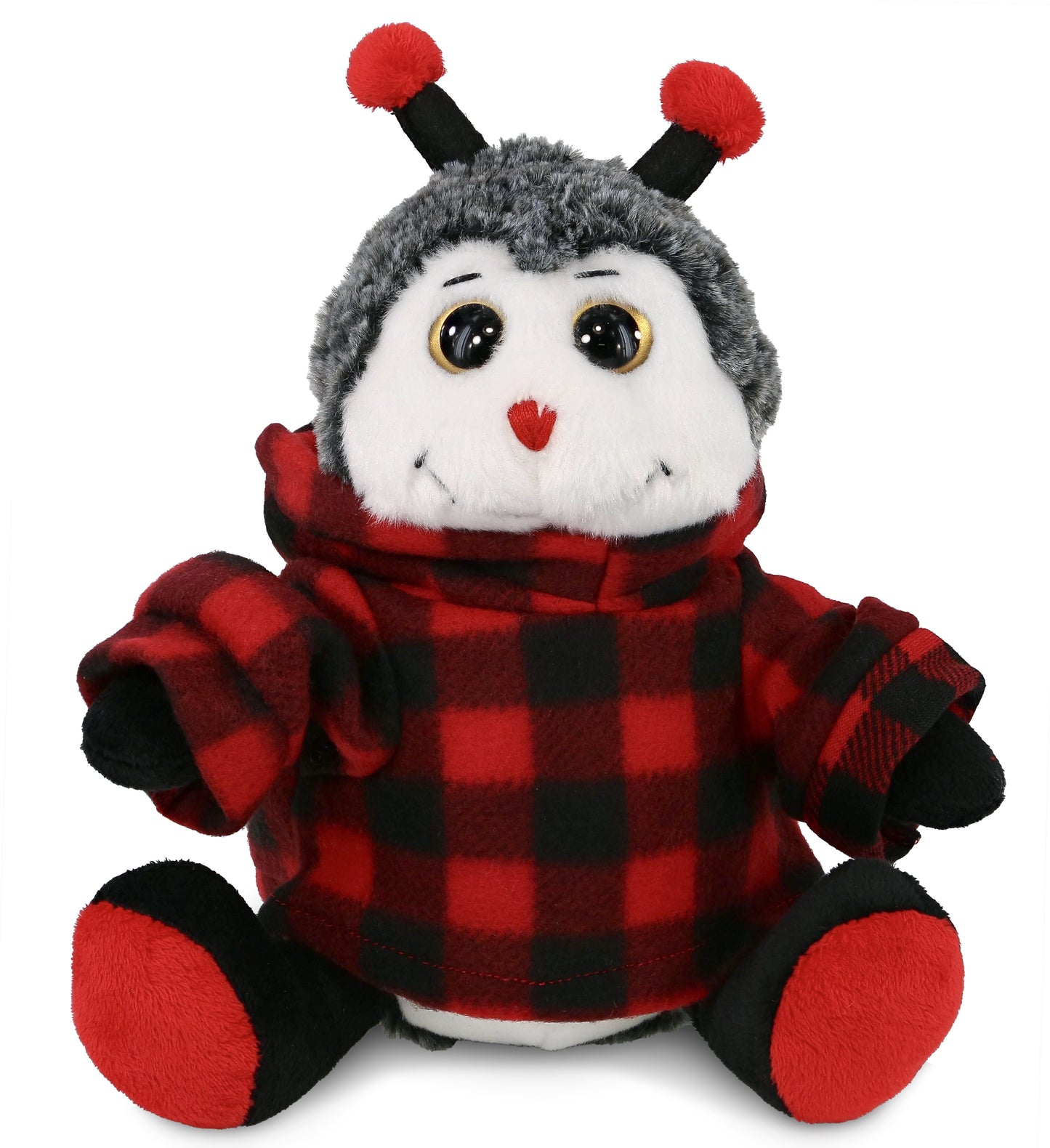PLUSH RED PLAID HOODIE - SUPER-SOFT PLUSH - SITTING LADYBUG