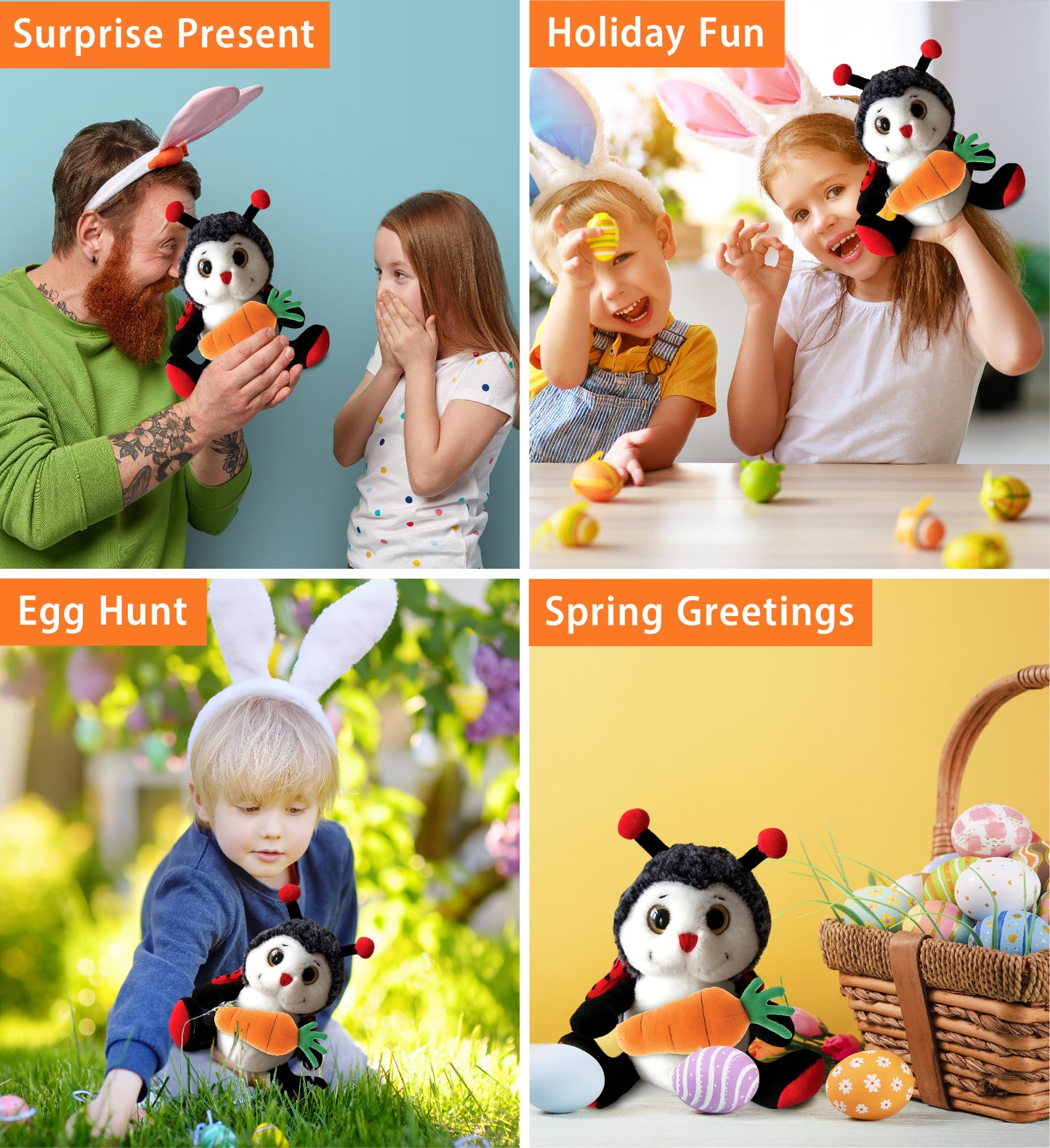 DolliBu Happy Easter Soft Plush Sitting Ladybug with Carrot Plush - 9 Inches