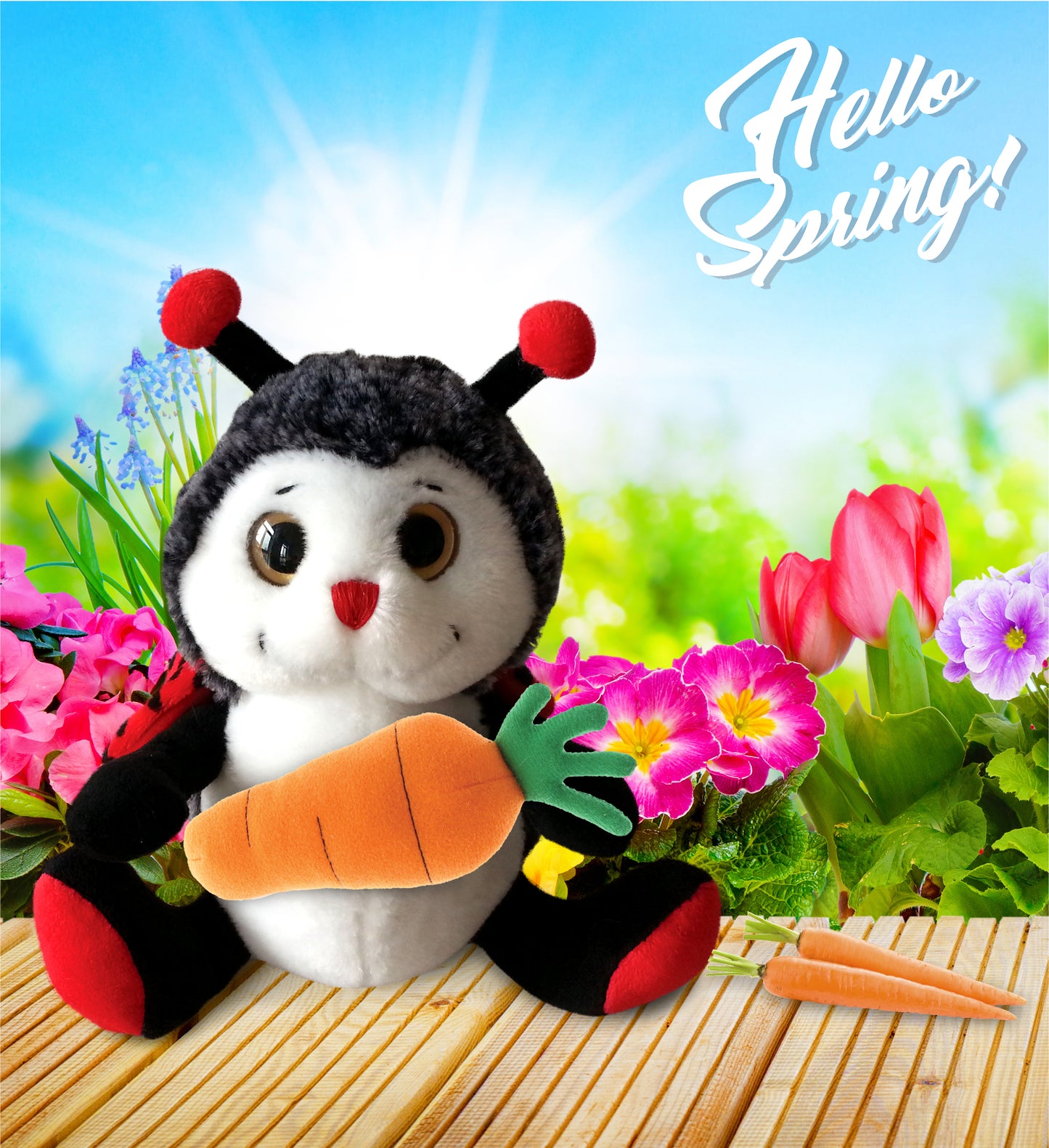 DolliBu Happy Easter Soft Plush Sitting Ladybug with Carrot Plush - 9 Inches