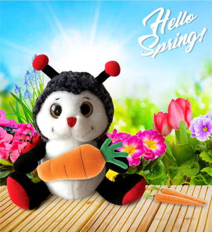 DolliBu Happy Easter Soft Plush Sitting Ladybug with Carrot Plush - 9 Inches