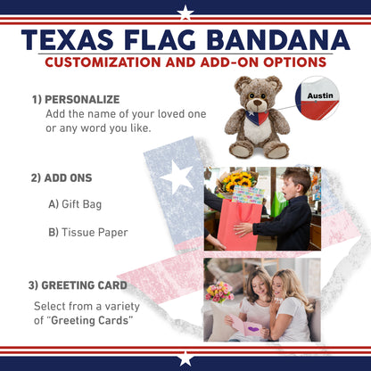 SUPER-SOFT PLUSH - SITTING BROWN BEAR WITH TEXAS FLAG BANDANA
