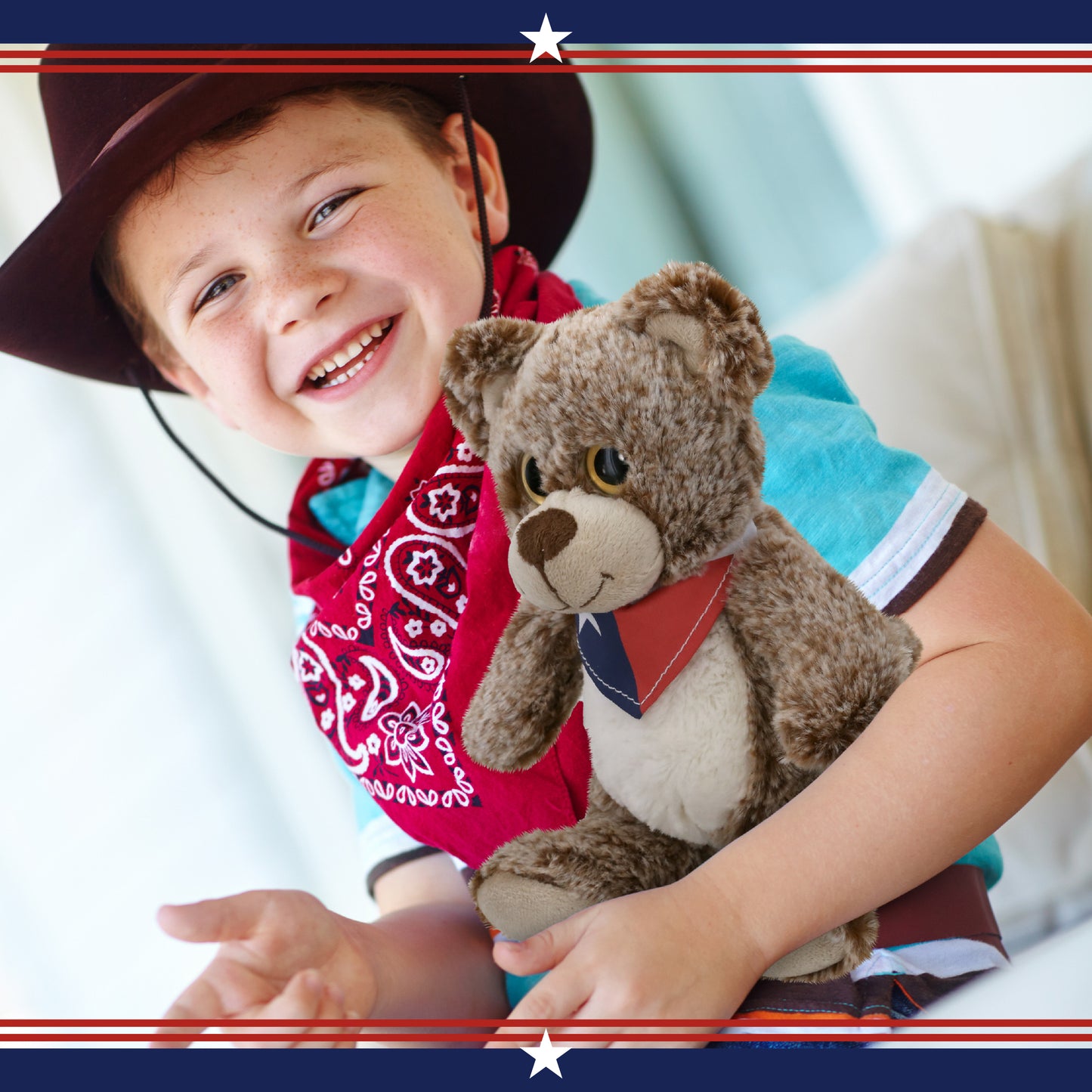 SUPER-SOFT PLUSH - SITTING BROWN BEAR WITH TEXAS FLAG BANDANA