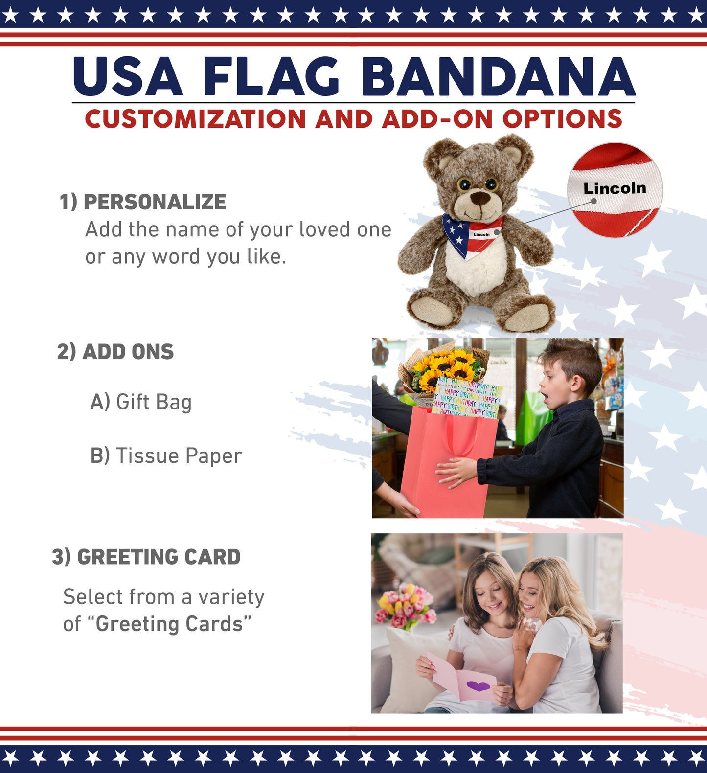 SUPER-SOFT PLUSH - SITTING BROWN BEAR WITH USA FLAG BANDANA