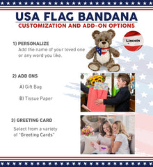 SUPER-SOFT PLUSH - SITTING BROWN BEAR WITH USA FLAG BANDANA