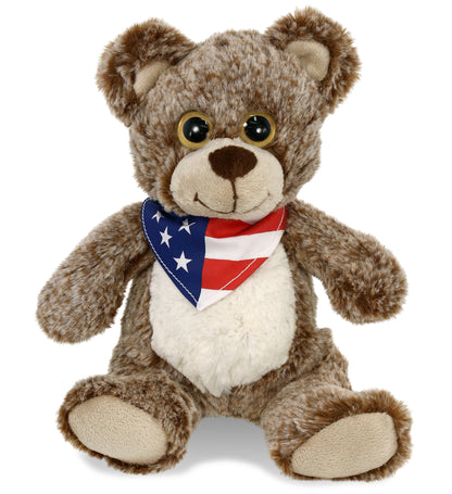 SUPER-SOFT PLUSH - SITTING BROWN BEAR WITH USA FLAG BANDANA